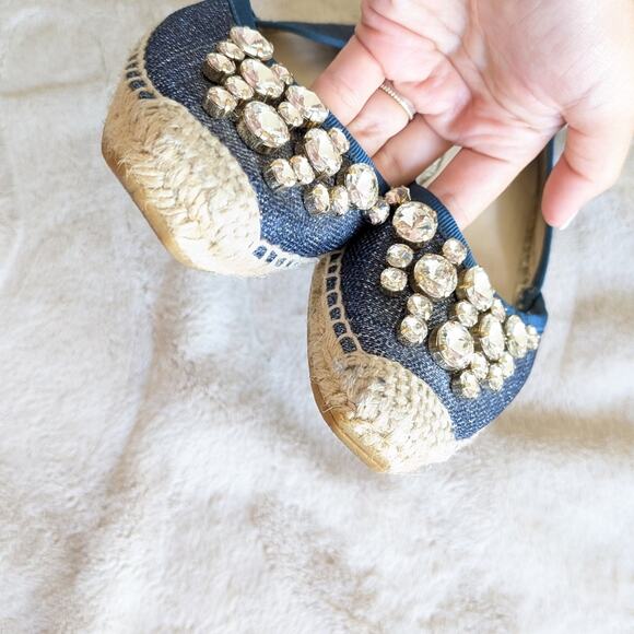 Russell & Bromley Denim Blue Embellished Espadrilles Flats, size 39 - Picture 7 of 8